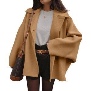 Womens Pea Coats Classic Notch Lapel Single Breasted Jackets Camel